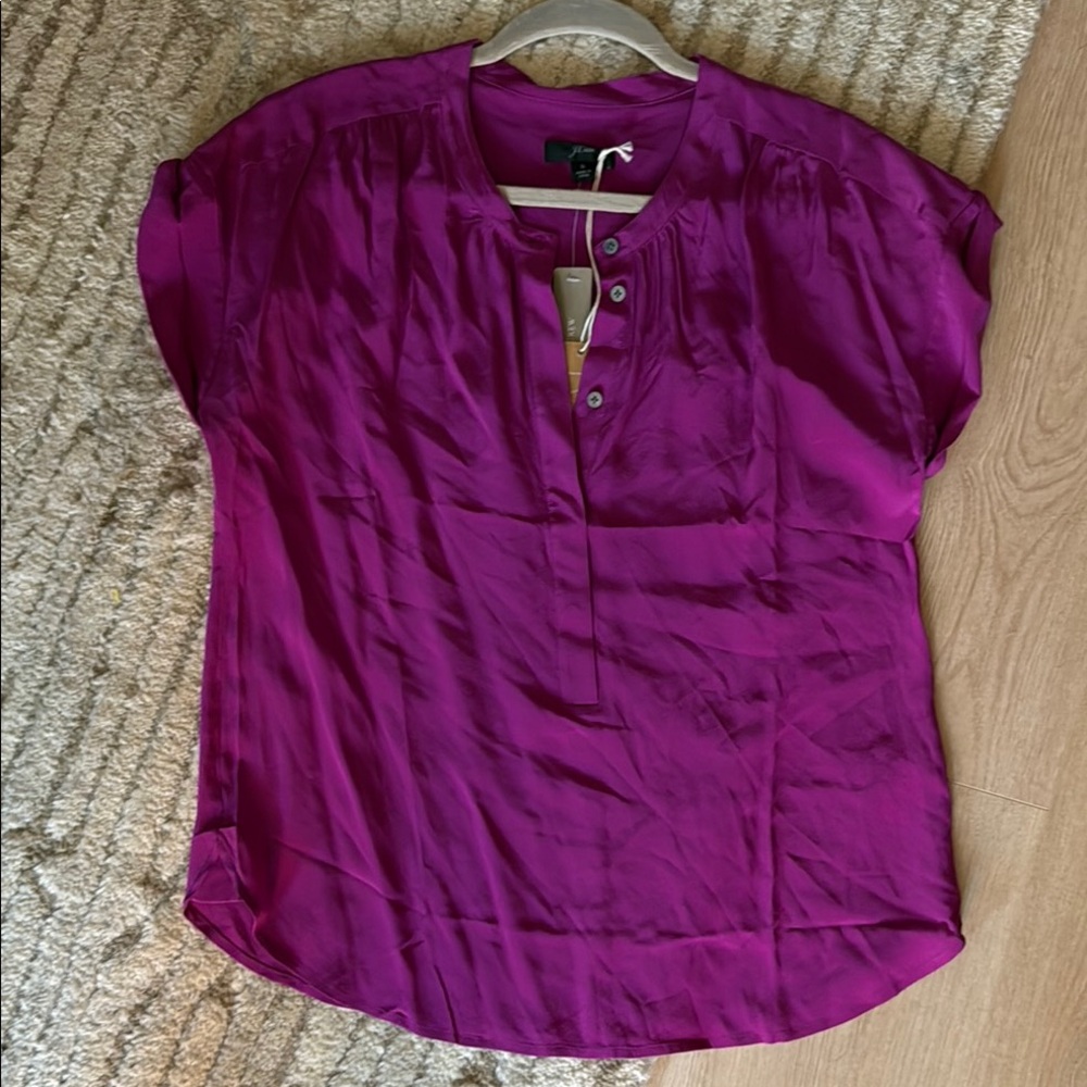 J. Crew Purple Cap Sleeve Blouse with Mandarin Collar